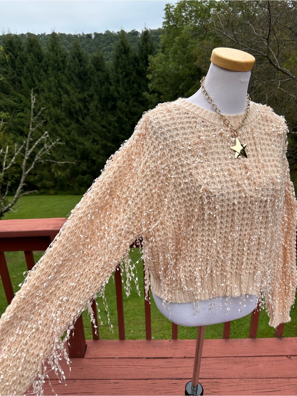 Very J Fuzzy Textured Cream Knit Sweater - Picture 2 of 5